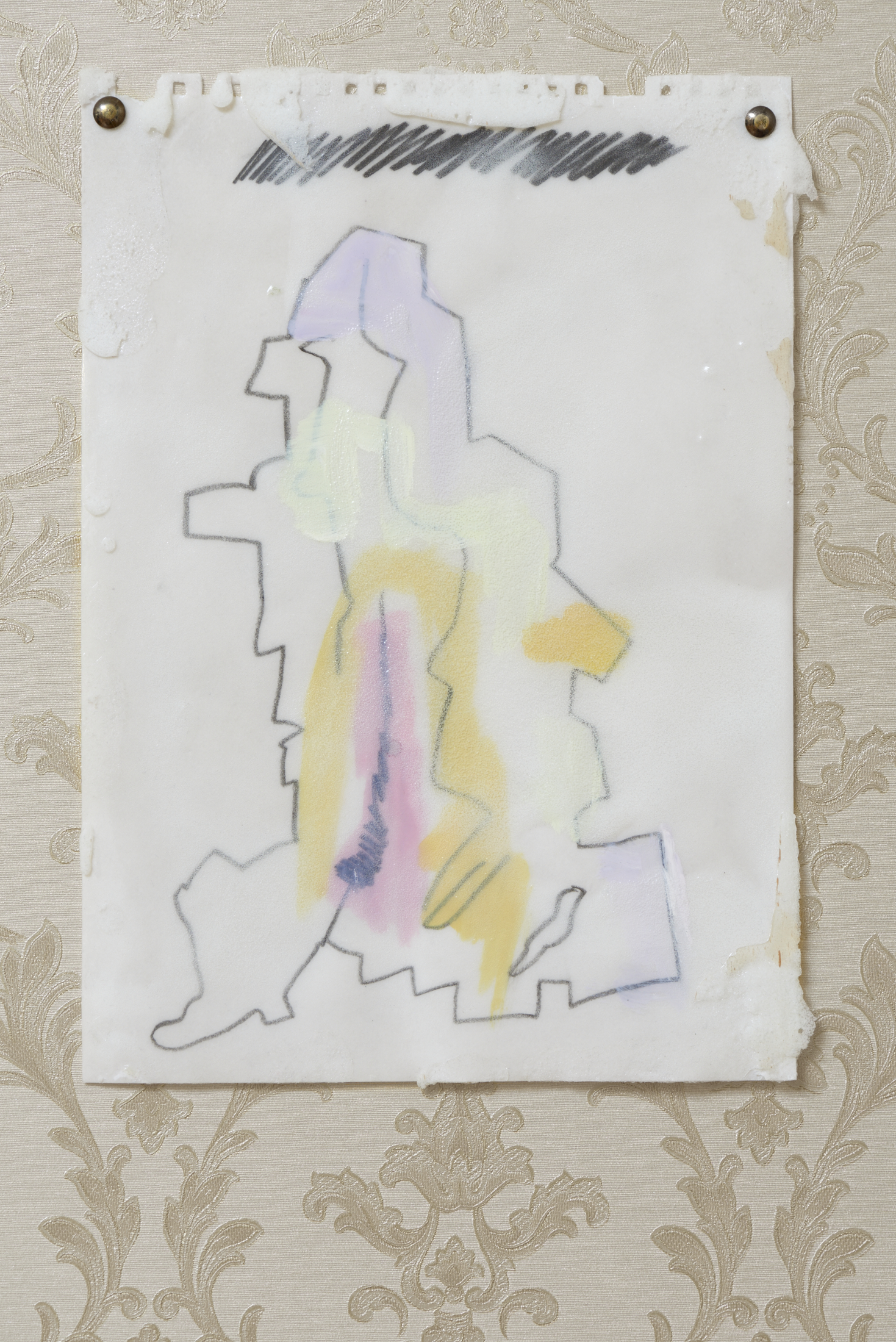 Ádám Ulbert, The Crystal Bismuth #2, 2015, drawing on paper, watercolour, pencil, polyurethane rubber, 214 × 298 mm. Courtesy of the artist and Art+Text Budapest.