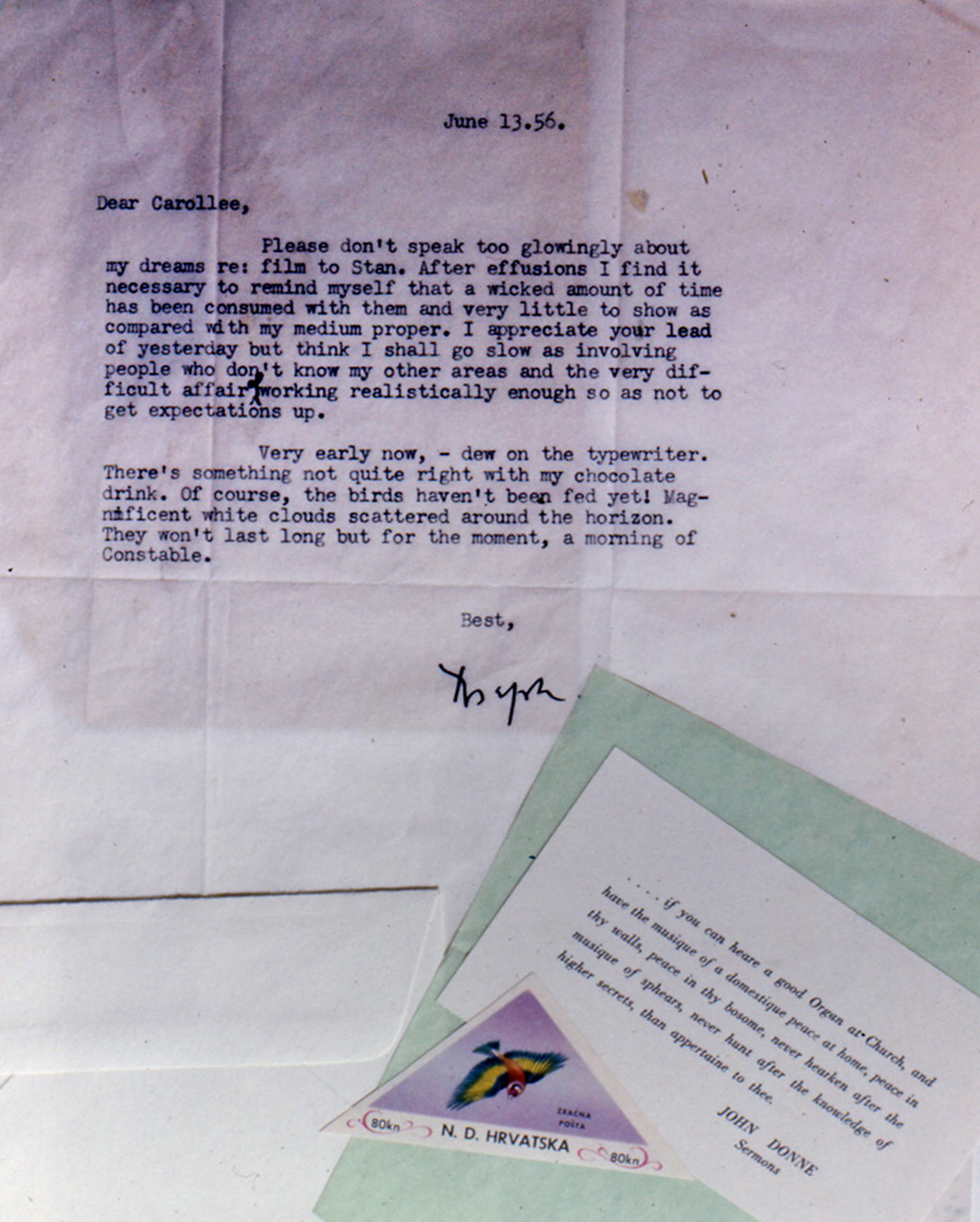 A letter written by Joseph Cornell in 1956. Image copyright Carolee Schneemann.