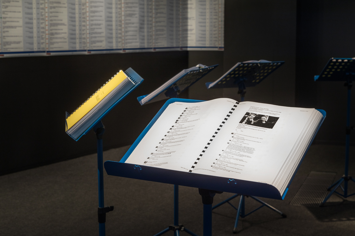 Installation detail: Nick Thurston, "History Books" of Hate Library (2017), in Alt-Right Komplex, HMKV, Stuttgart, 2019.