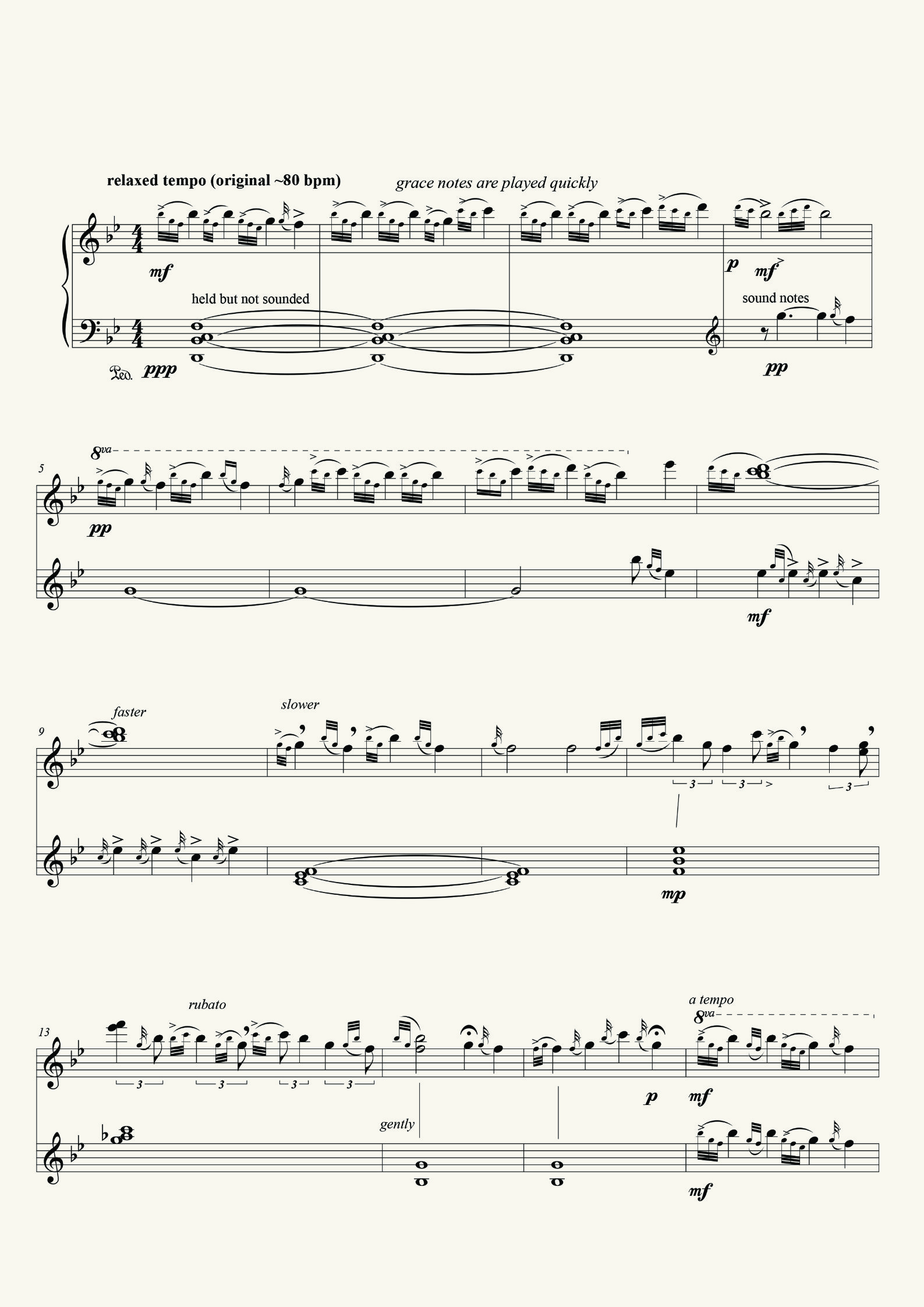 Score to “Phong’s Solo”, arranged by Dave Soldier with Richard Lair for piano, 2012. Based on an improvisation by Phong of the Thai Elephant Orchestra, transcribed by Wade Ripka. The original recording is on the album Elephonic Rhapsodies.