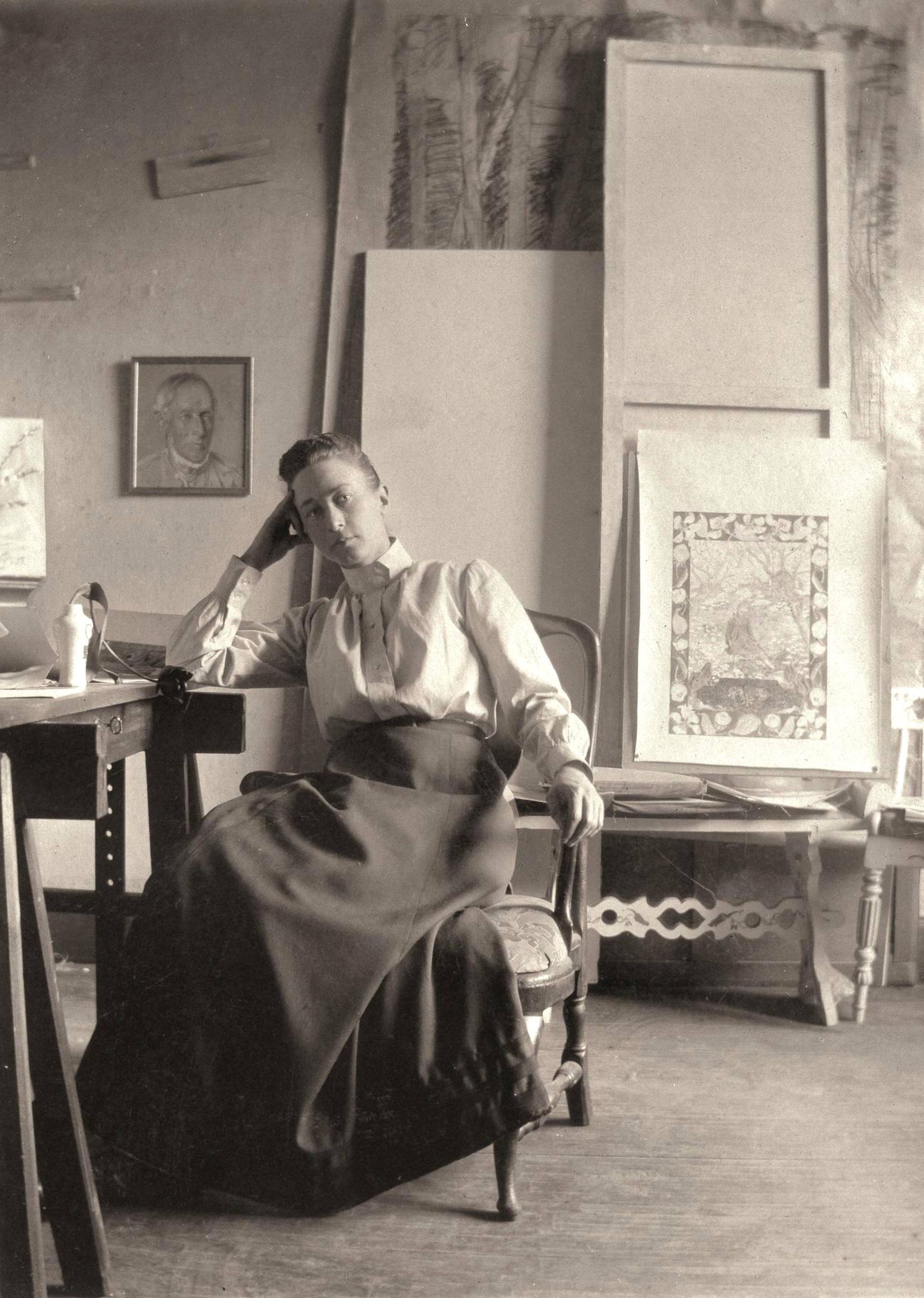 Photograph of Hilma af Klint in her studio at Hamngatan 9, Stockholm, ca. 1902.