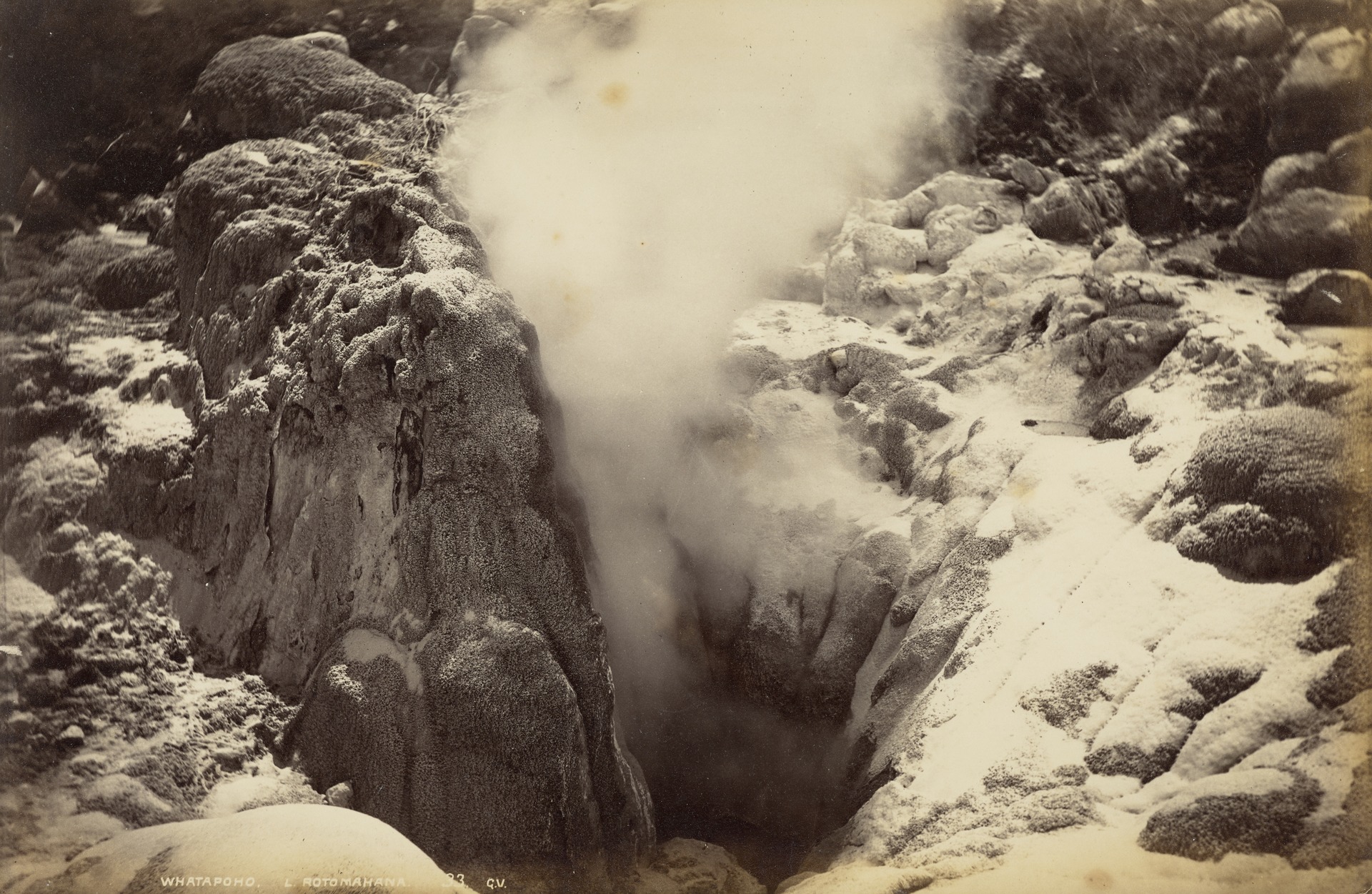 Whatapoho, Lake Rotomahana, New Zealand, ca. 1885. Photograph by George Dobson Valentine, Albumen print.