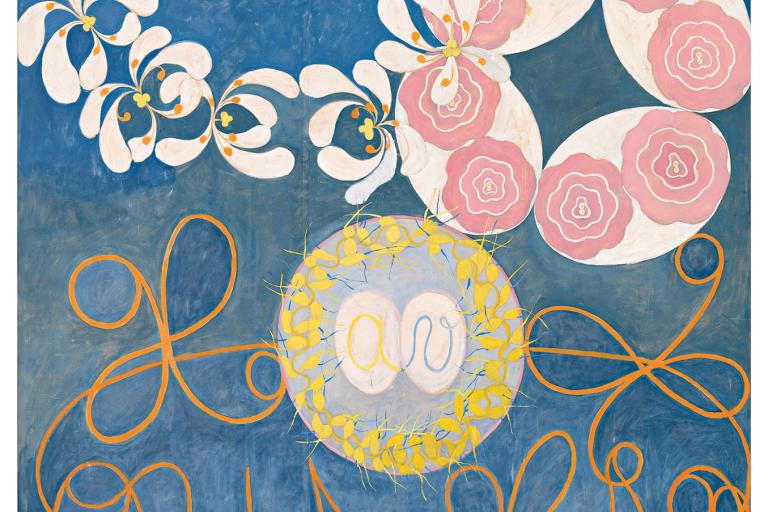 Hilma af Klint, "The Ten Largest, No.1, Childhood", Group IV, 1907. Tempera on paper, mounted on canvas, 322 × 239 cm. Hilma af Klint Foundation.