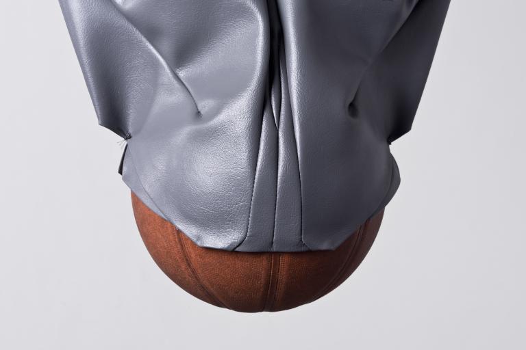 Adrian Kiss, Y1 (detail), 2014, artificial leather, basketball, and wool, 135 × 93 × 20 cm. Courtesy of the artist.