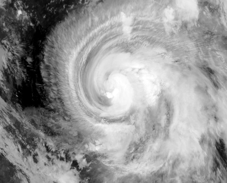Typhoon Morakot approaching Taiwan on August 6, 2009 (NASA MODIS infrared imagery). 
