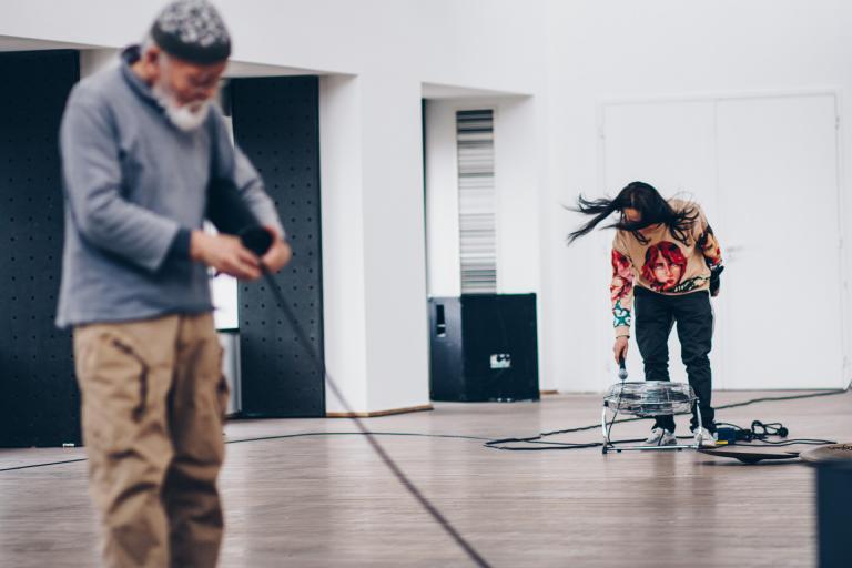 Aki Onda and Akio Suzuki at STUK, Leuven, Belgium, 2019. Photo Joeri Thiry.