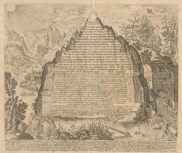 Engraved image of the “Emerald Tablet” from "Amphitheatrvm sapienti- ae aeternae, solivs verae" (1609) by Heinrich Khunrath. Houghton Library, Harvard University.
