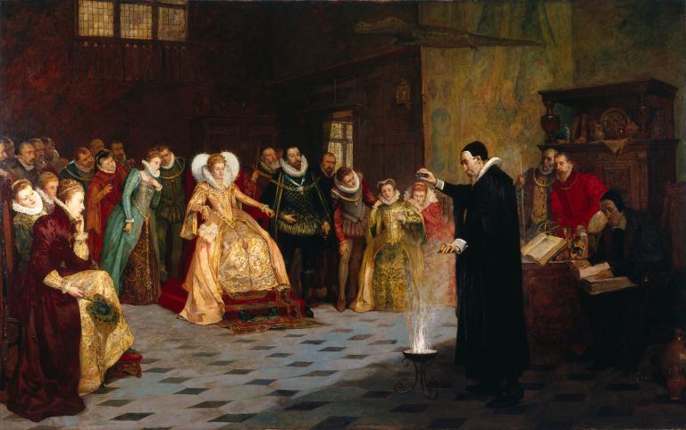 John Dee performing an experiment before Queen Elizabeth I. Oil painting by Henry Gillard Glindoni, late nineteenth century. Collection of the Wellcome Library, London.