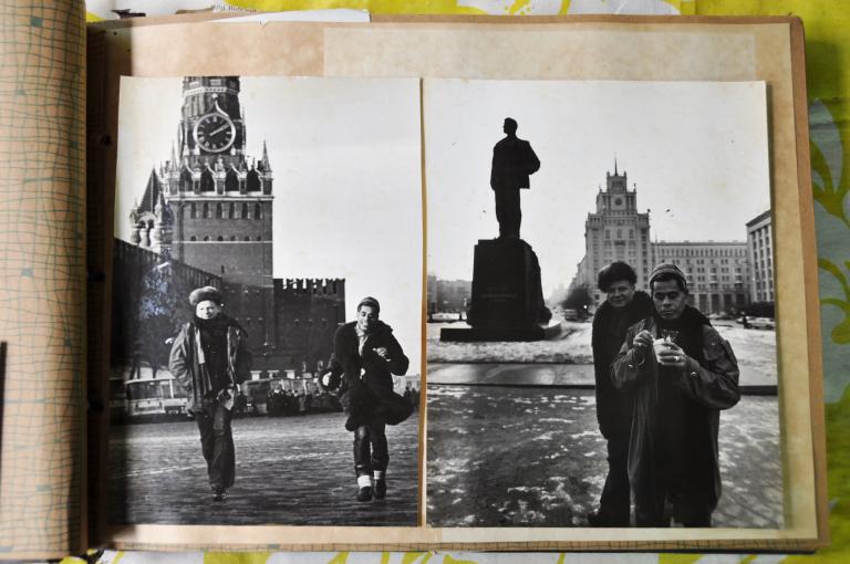 Page from USSR scrapbook, photo by Peter Brunt (photos in scrapbook by Iskendar Koulechoff), image coutesy of Aloï Pilioko